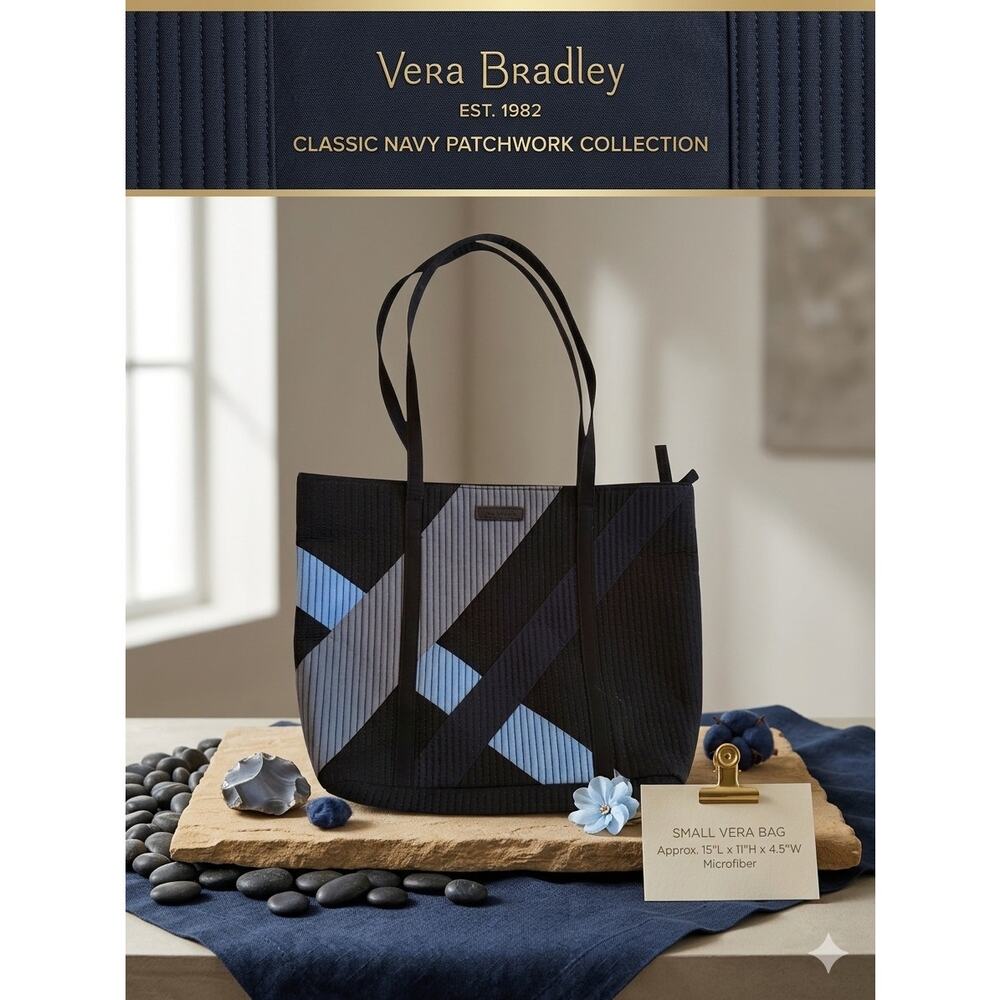 Vera Bradley Classic Navy Patchwork Vera Bag
